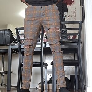 ASOS plaid Distressed Pants in Blue and Orange Size W30 L32